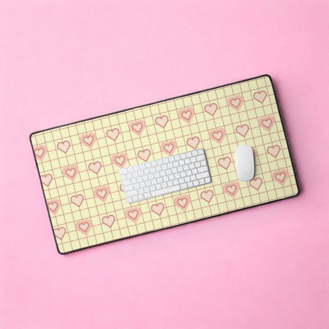 Alfrombrillas De Escritorio El día de San Valentín de patrones de contraste de (Pink Heart Checkered Pattern Valentine's Day Desk Mat)