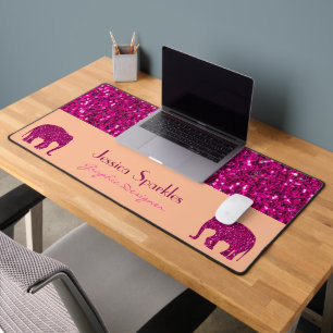 Alfrombrillas De Escritorio Elefante rosa brillante brillante Nombre personali