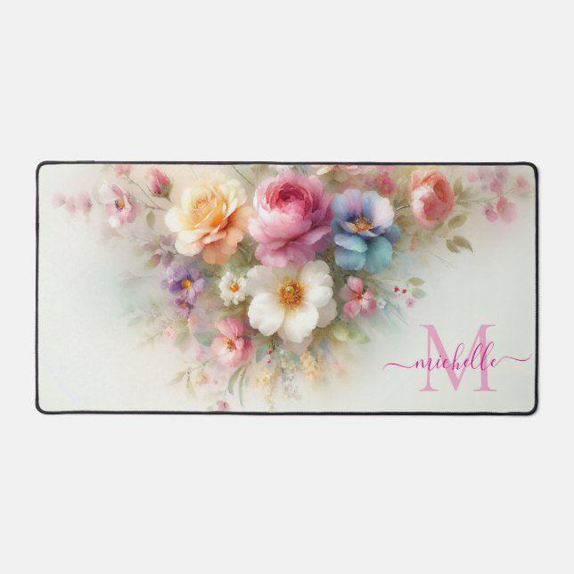 Alfrombrillas De Escritorio Elegant Aquarell Floral Custom Name Modern (Anverso)
