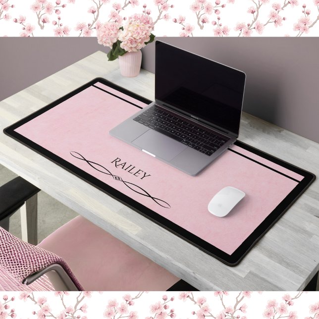 Alfrombrillas De Escritorio Elegant Pink Black Minimalist Executive Desk Mat (Bring a touch of minimalist luxury to your workspace with this beautiful accessory!)