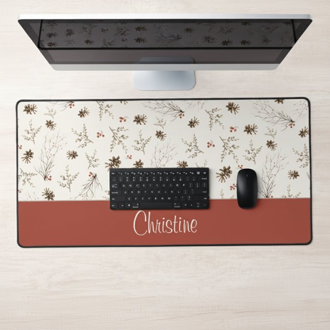 Alfrombrillas De Escritorio Elegant Watercolor Woodland Winterberry Monogram (Subido por el creador)