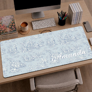 Alfrombrillas De Escritorio Elegante Azul Gris Toile Monograma Vintage