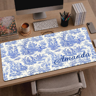 Alfrombrillas De Escritorio Elegante azul vintage Toile campo francés