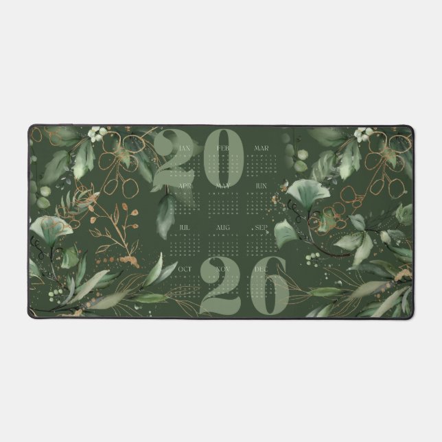 Alfrombrillas De Escritorio Elegante Calendario 2026 Eucalyptus Oro Verde (Anverso)