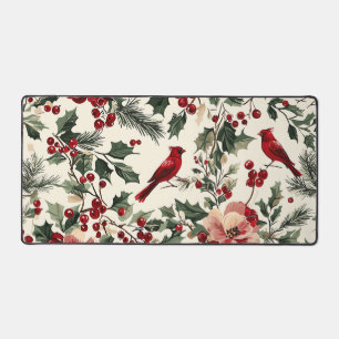 Alfrombrillas De Escritorio Elegante cardenal rojo, crema botánica de invierno