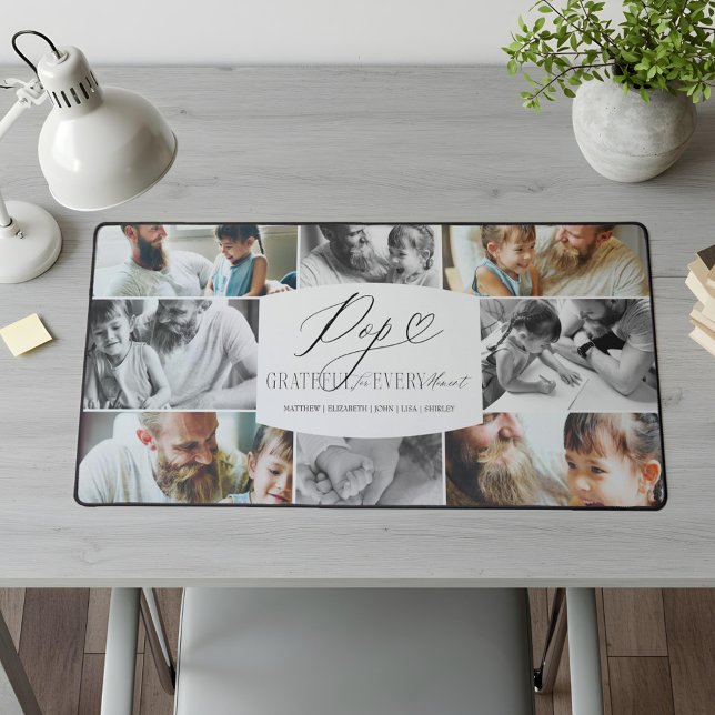 Alfrombrillas De Escritorio Elegante Collage de Fotos Pop Personalizado Recuer (Pop Grateful for Every Moment Photo Collage Desk Mat)