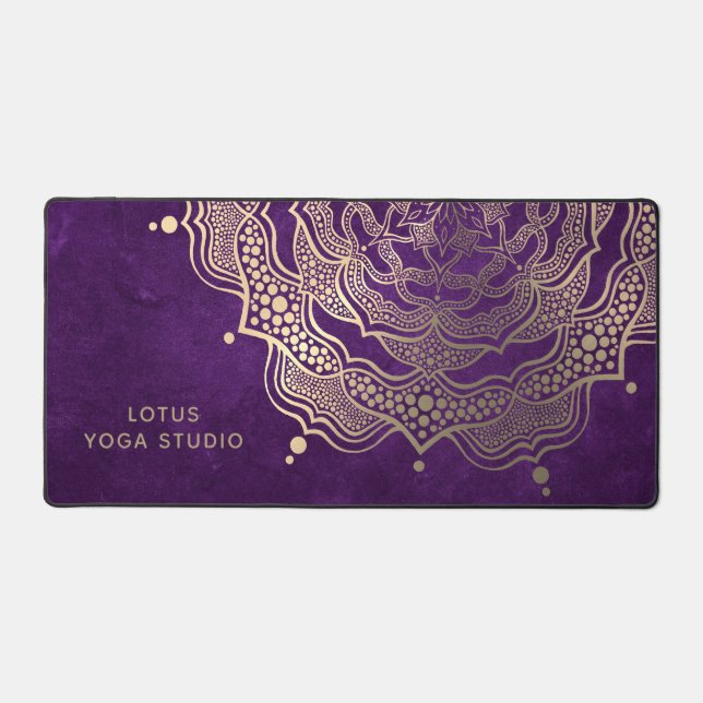 Alfrombrillas De Escritorio Elegante Deep Purple y Gold Mandala Reiki Yoga (Anverso)