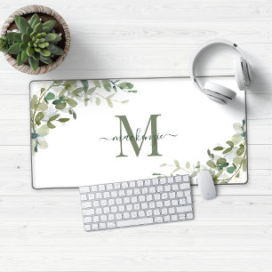 Alfrombrillas De Escritorio Elegante Eucalipto Monograma Botánico