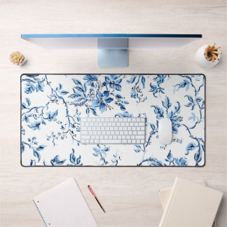 Alfrombrillas De Escritorio Elegante floral azul y blanco Delft