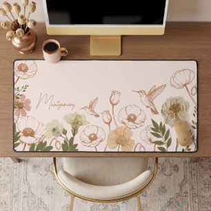 Alfrombrillas De Escritorio Elegante Floral Botánico Colibrí Bohemio Femenino