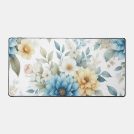 Alfrombrillas De Escritorio Elegante Floral Pastel Azul y Amarillo sobre Blanc
