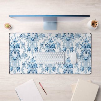 Alfrombrillas De Escritorio Elegante floral rococó azul y blanco francés