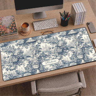 Alfrombrillas De Escritorio Elegante floral vintage monocromo azul toile de jo