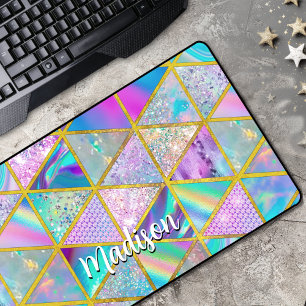 Alfrombrillas De Escritorio Elegante holográfico trendy faux dorado geométrico