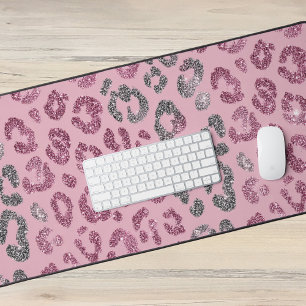 Alfrombrillas De Escritorio Elegante Leopardo de Brillo Rosa y Plata sobre Ros