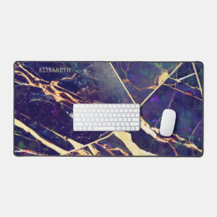 Alfrombrillas De Escritorio Elegante Mármol de oro azul morado Añadir nombre M