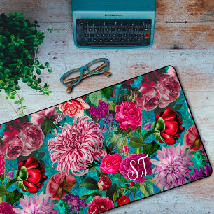 Alfrombrillas De Escritorio Elegante monograma azul de color azul verdoso