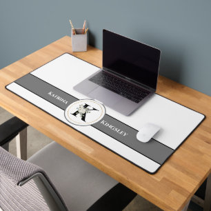 Alfrombrillas De Escritorio Elegante Monograma Floral Blanco y nombre en blanc