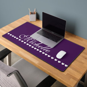 Alfrombrillas De Escritorio Elegante Monograma Hueso Púrpura y Corazón Blanco