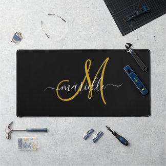 Alfrombrillas De Escritorio Elegante Monograma Oro Negro