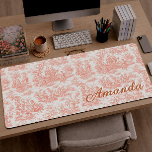 Alfrombrillas De Escritorio Elegante Monograma Toile de Jouy Naranja Vintage