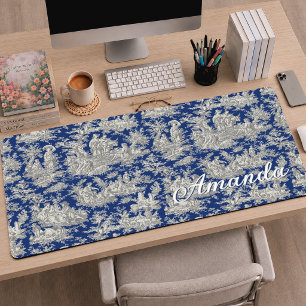 Alfrombrillas De Escritorio Elegante Monograma Toile Vintage Azul Oscuro