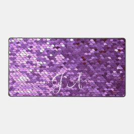 Alfrombrillas De Escritorio Elegante Monogramado inicial Purple Sequin Desk Ma