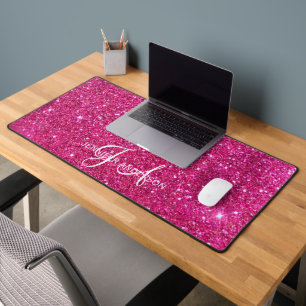 Alfrombrillas De Escritorio Elegante Monogramado inicial Purpurina rosa Mota d