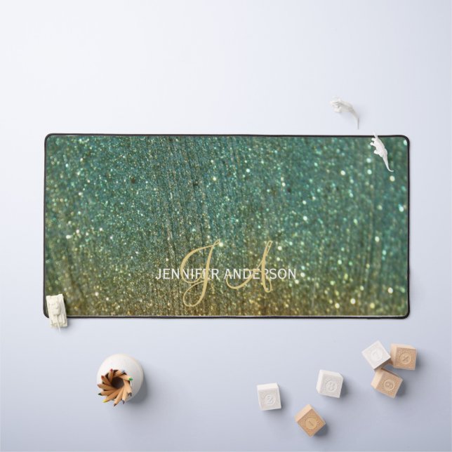 Alfrombrillas De Escritorio Elegante Monogramado Purpurina de oro inicial Mat (Mesa para niños)