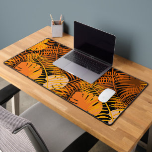 Alfrombrillas De Escritorio Elegante Naranja de hoja tropical negro Botánico