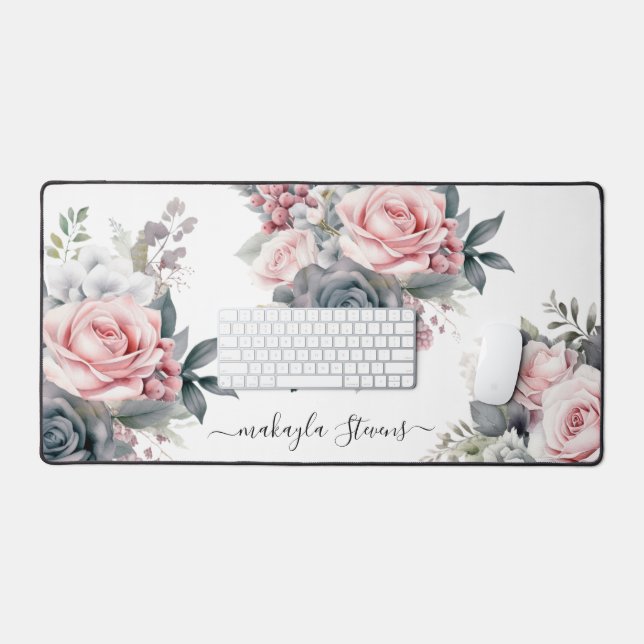 Alfrombrillas De Escritorio Elegante nombre personalizado Rosa floral (Teclado y ratón)
