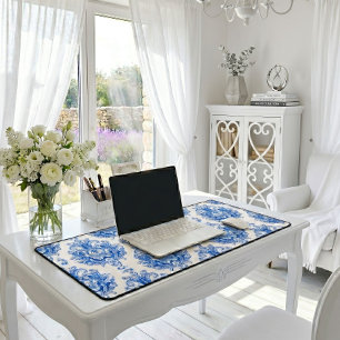 Alfrombrillas De Escritorio Elegante patrón de damasco mediterráneo azul y bla