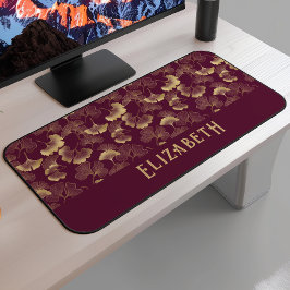 Alfrombrillas De Escritorio Elegante patrón de Ginkgo Monograma Nombre Burgund