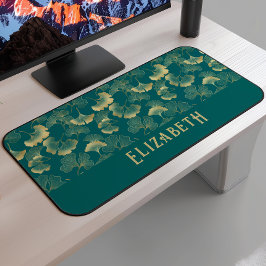 Alfrombrillas De Escritorio Elegante patrón de Ginkgo nombre azul turquesa oro