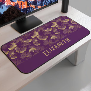 Alfrombrillas De Escritorio Elegante patrón de ginkgo nombre púrpura dorado