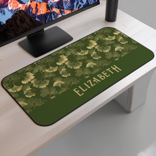 Alfrombrillas De Escritorio Elegante patrón de ginkgo nombre verde oliva dorad