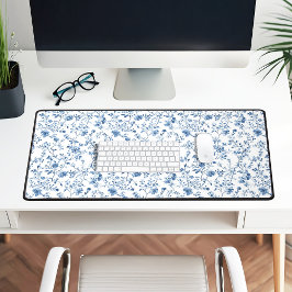 Alfrombrillas De Escritorio Elegante patrón floral botánico de toile azul y bl
