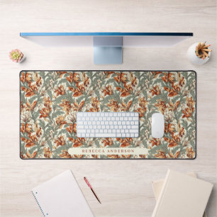 Alfrombrillas De Escritorio Elegante Patrón floral de estilo vintage rojo verd