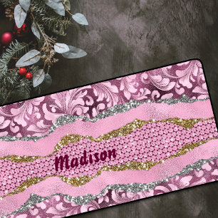Alfrombrillas De Escritorio Elegante purpurinoso floral Monograma dorado púrpu