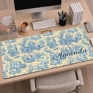 Alfrombrillas De Escritorio Elegante Romántico Amarillo Teal Toile de Jouy