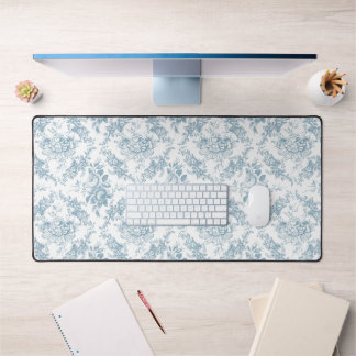 Alfrombrillas De Escritorio Elegante tela floral azul y blanca grabada