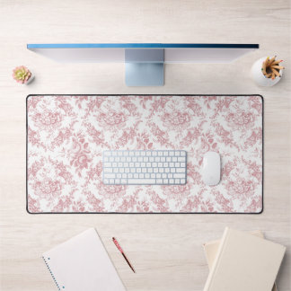 Alfrombrillas De Escritorio Elegante tela floral rosa y blanca grabada