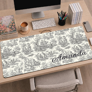 Alfrombrillas De Escritorio Elegante Toile de Jouy Francés Vintage Negro