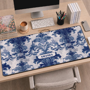 Alfrombrillas De Escritorio Elegante Toile De Jouy Monograma Azul Francés