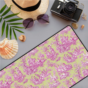 Alfrombrillas De Escritorio Elegante toile rosa verde vintage de jouy