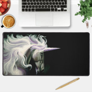 Alfrombrillas De Escritorio Elegante Unicornio Blanco Melena Fluyente Fantasía