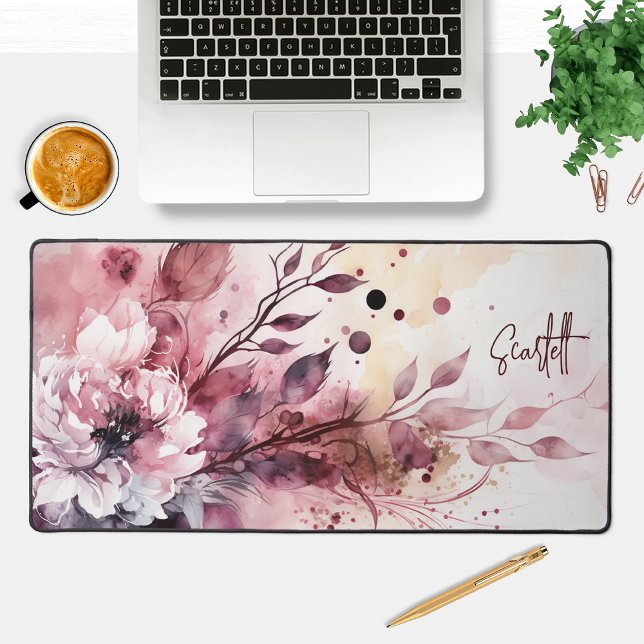 Alfrombrillas De Escritorio Elegante y moderno acuarela Floral nombre personal (Subido por el creador)