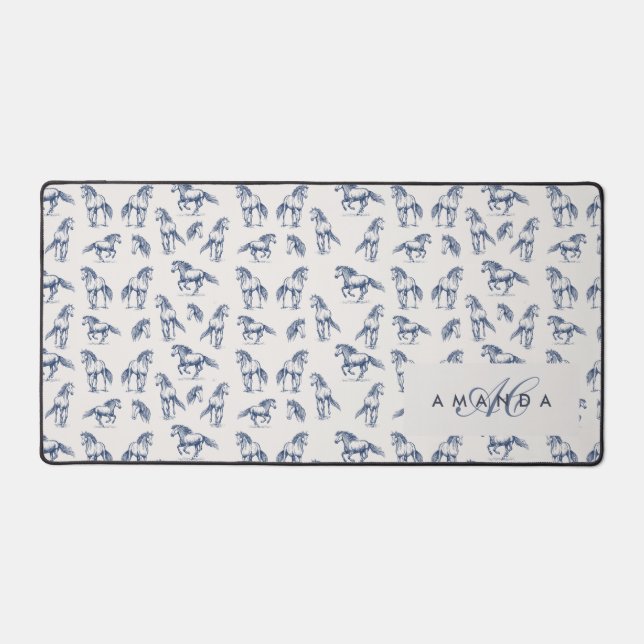 Alfrombrillas De Escritorio Elegantes Caballos Azules Monogramados Regalos Ini (Anverso)