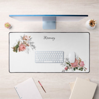 Alfrombrillas De Escritorio Elegantes rosas rosadas vintage con floral/nombre 