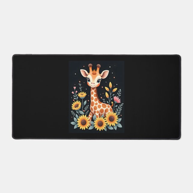 Alfrombrillas De Escritorio Encantadora Girafa Rodeada De Flores De Larga Mang (Anverso)